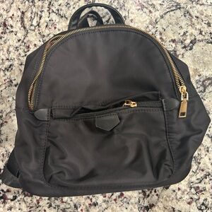 Black Nylon Mini Backpack with Gold Zippers